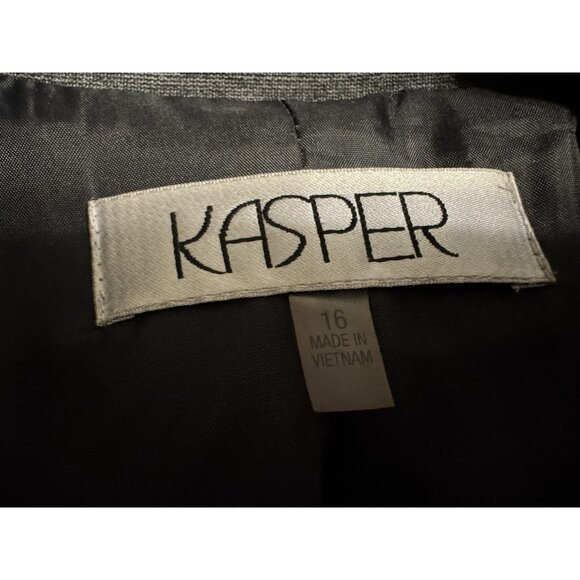 Kasper Suit Jacket Blazer 16 Gray 1 Button Stretch Ruched Sleeves - Picture 14 of 15